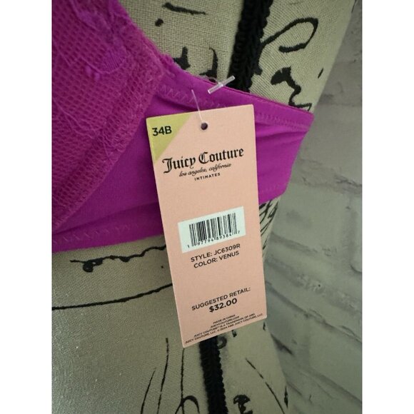 Juicy‎ Couture Intimates Size 34B Sexy Push Up Underwire Bra Venus Pink Lace New - Picture 3 of 11